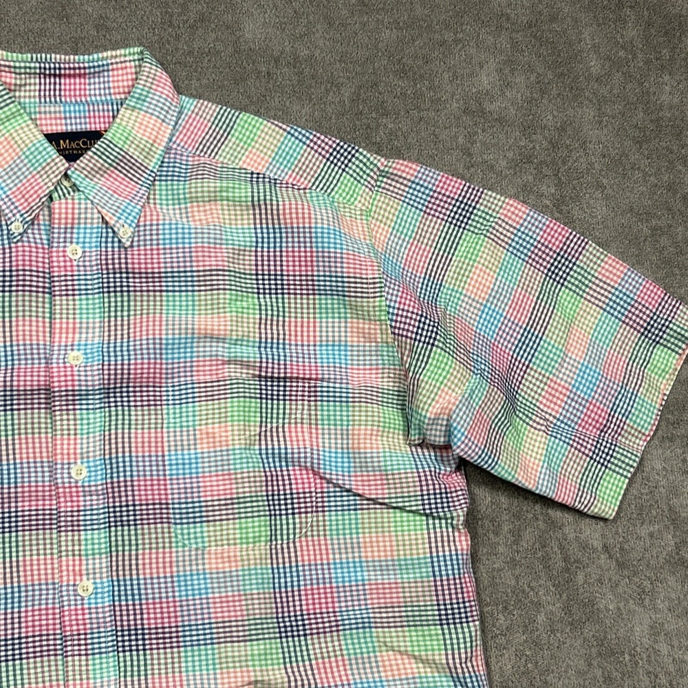 Mens Linen Blend Button Down Shirt Medium Relaxed Colorful Check Casual Party